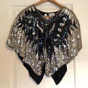 Black and silver sequined butterfly top